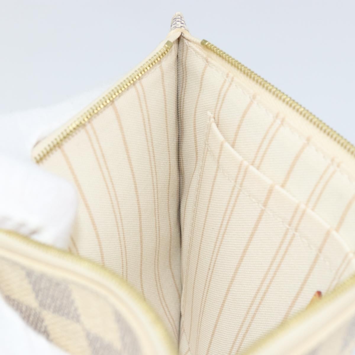 Louis Vuitton Neverfull Pochette Damier, WHITE, CANVAS, Clutche & pouche