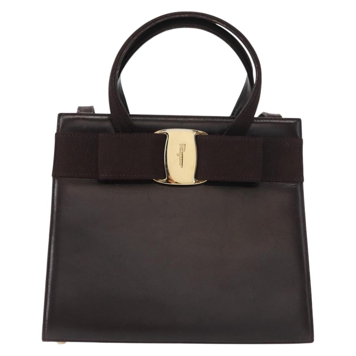 Salvatore Ferragamo Convertible Vara Bow Tote Leather, BROWN, LEATHER, Handbag