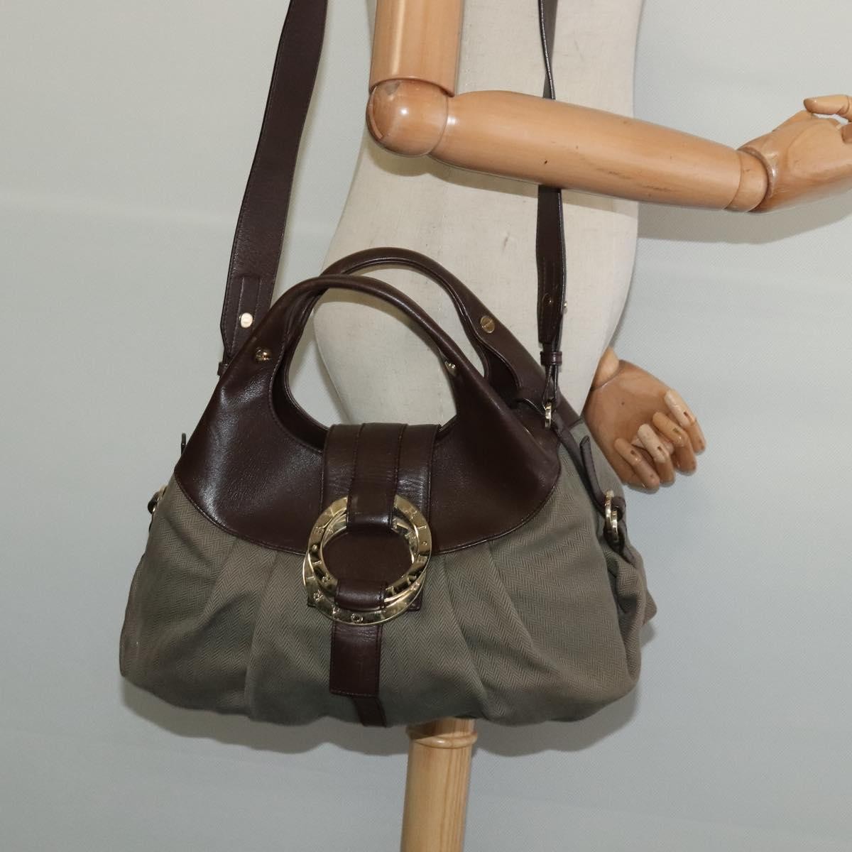 Bvlgari Chandra Hobo Canvas and Leather, BROWN, LEATHER, Handbag