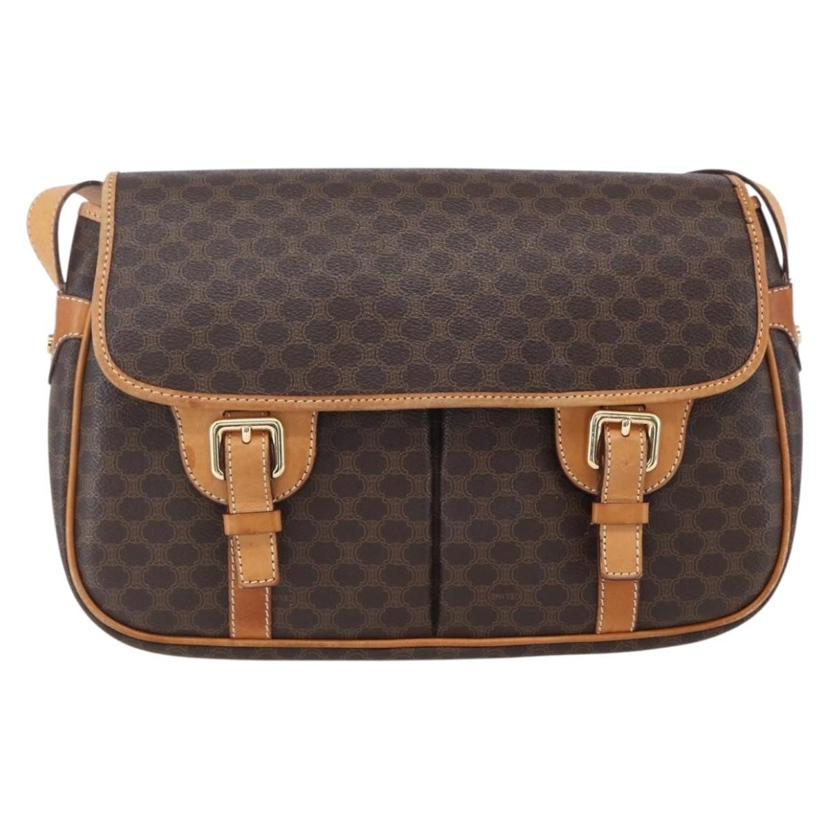 Celine Vintage Macadam Shoulder Bag Canvas and Leather, BROWN, CANVAS, Shoulder bag