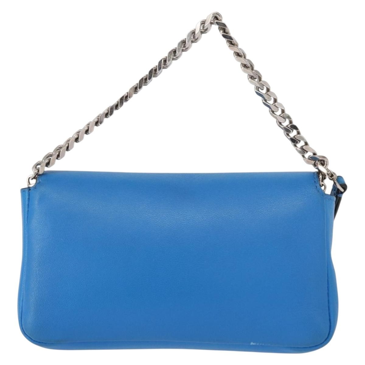Fendi Monster Baguette Leather and Fur, BLUE, LEATHER, Handbag