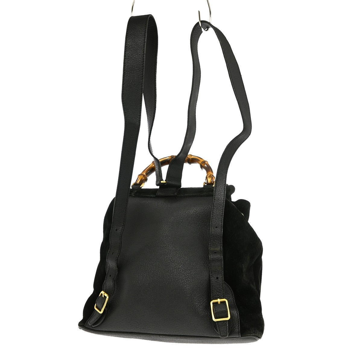 Gucci Vintage Bamboo Backpack Suede, BLACK, SUEDE, Backpack