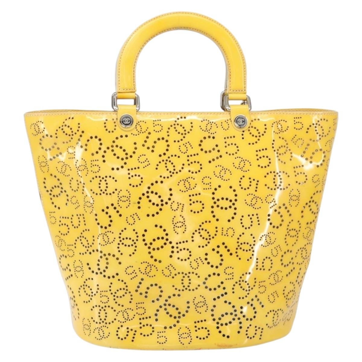 Chanel CC No.5 Shopping Tote Perforated Patent, YELLOW, PATENT_LEATHER, Tote bag