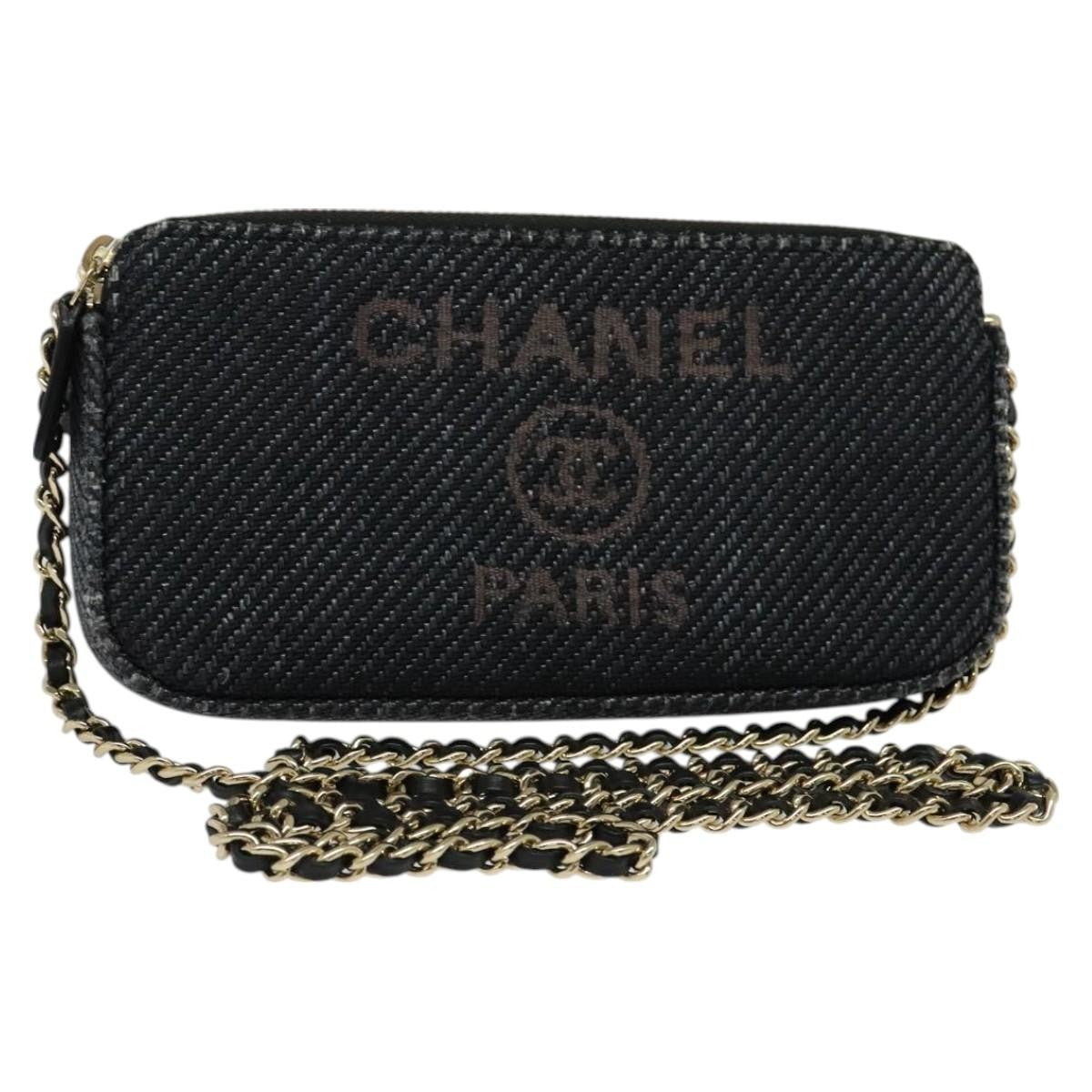 Chanel Deauville Chain wallet Raffia, NAVY, WICKER, Wallets