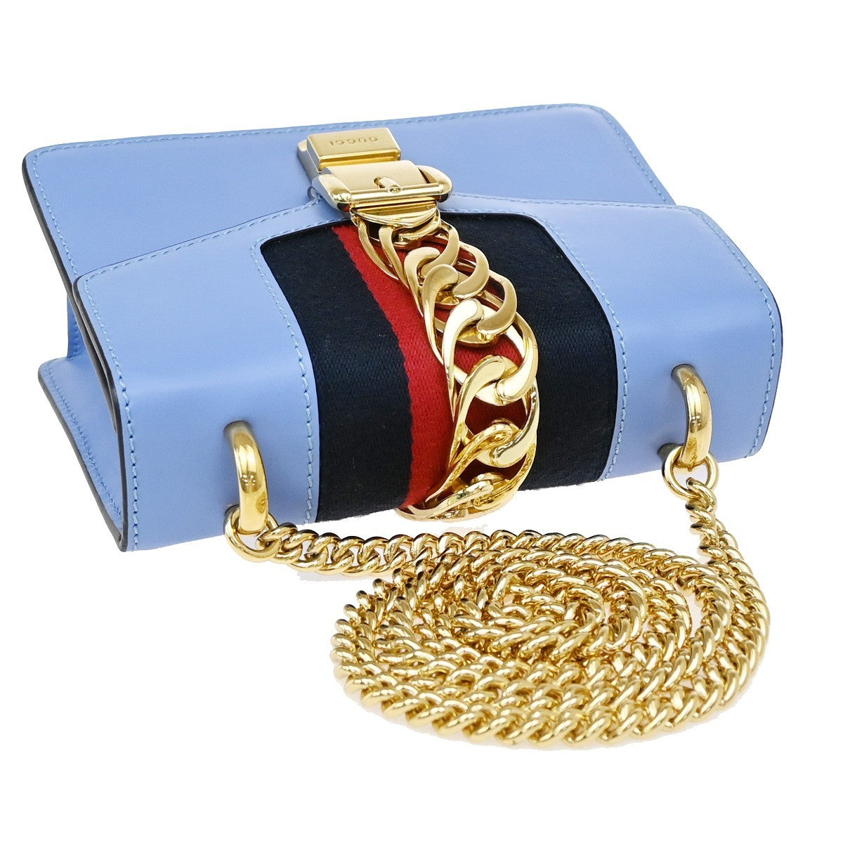 Gucci Sylvie Shoulder Bag Leather, BLUE, LEATHER, Shoulder bag