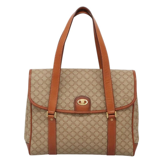 Celine Vintage Macadam Handbag Canvas and Leather, Beige, Canvas, Handbag
