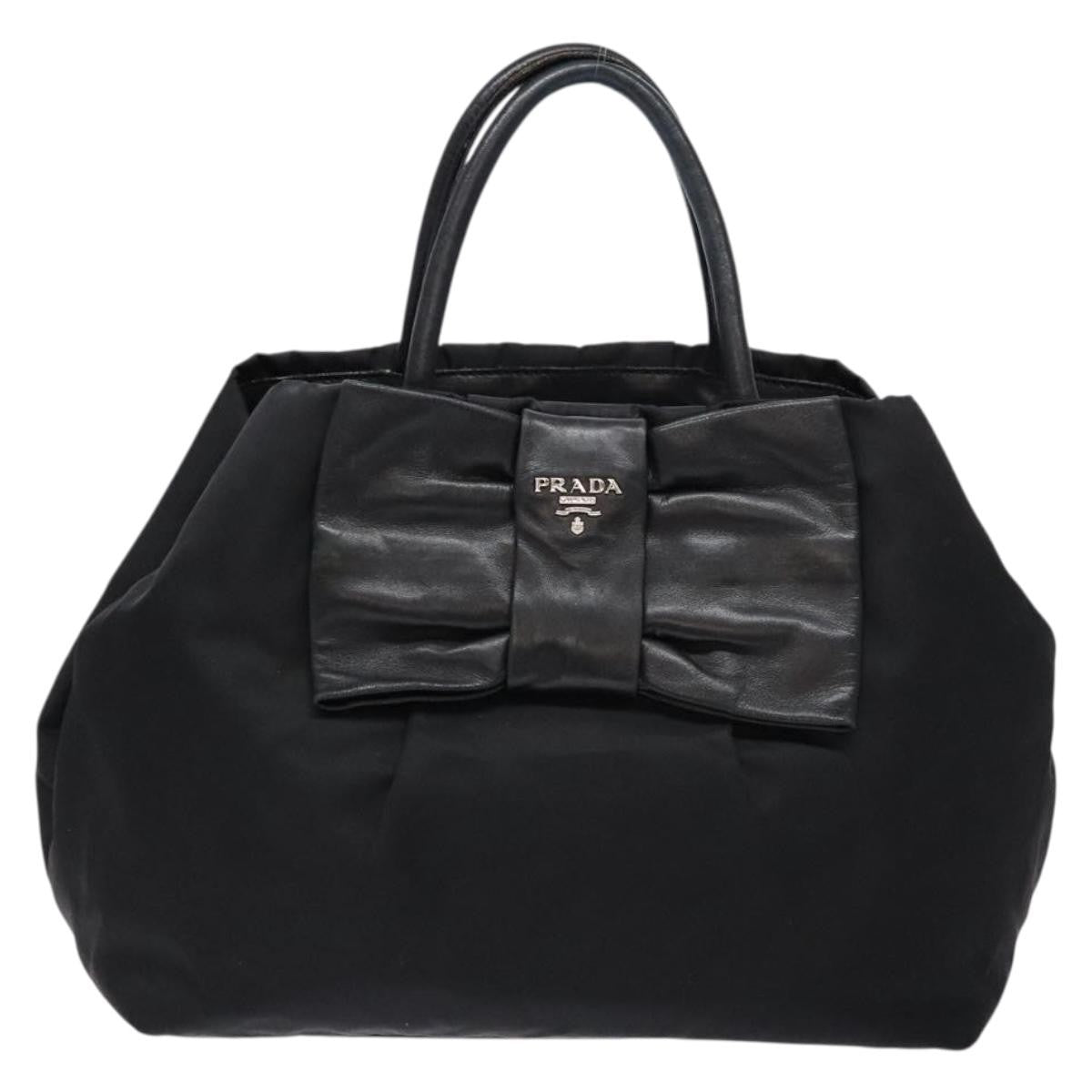 Prada Bow Tote Tessuto with Leather, BLACK, NYLON, Tote bag