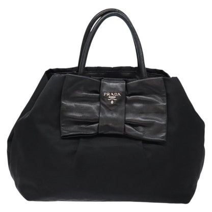 Prada Bow Tote Tessuto with Leather, BLACK, NYLON, Tote bag