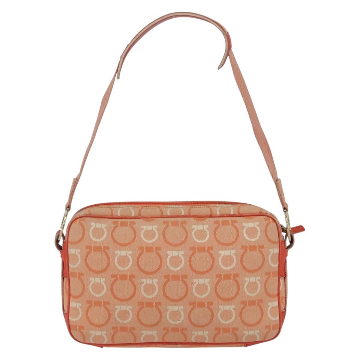 Salvatore Ferragamo Gancini Shoulder Bag Canvas, ORANGE, CANVAS, Shoulder bag