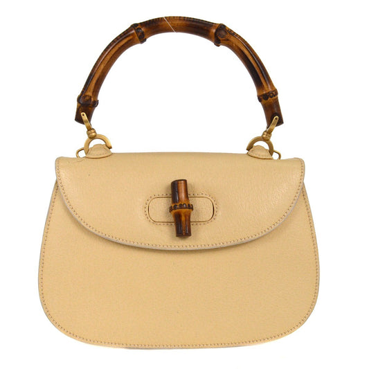 Gucci Vintage Convertible Bamboo Top Handle Bag Leather, BEIGE, LEATHER, Handbag