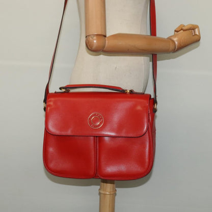 Celine Circle logo Leather, RED, LEATHER, Shoulder bag