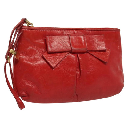 Miu Miu Zip Wristlet Pouch Leather, RED, LEATHER, Clutche & pouche