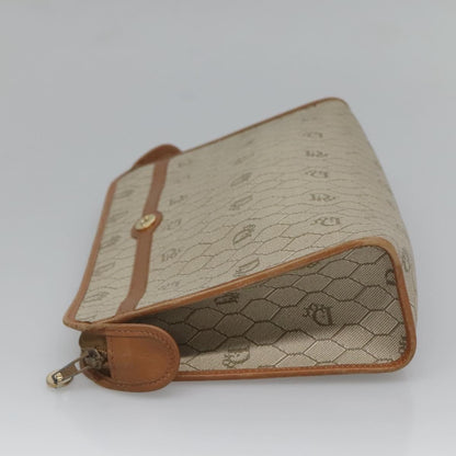 Christian Dior Vintage Honeycomb Zip Pouch Coated Canvas, BEIGE, CANVAS, Clutche & pouche