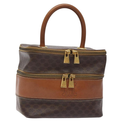 Celine Vintage Double Zip Vanity Case Macadam Coated Canvas, BROWN, CANVAS, Toiletry Case