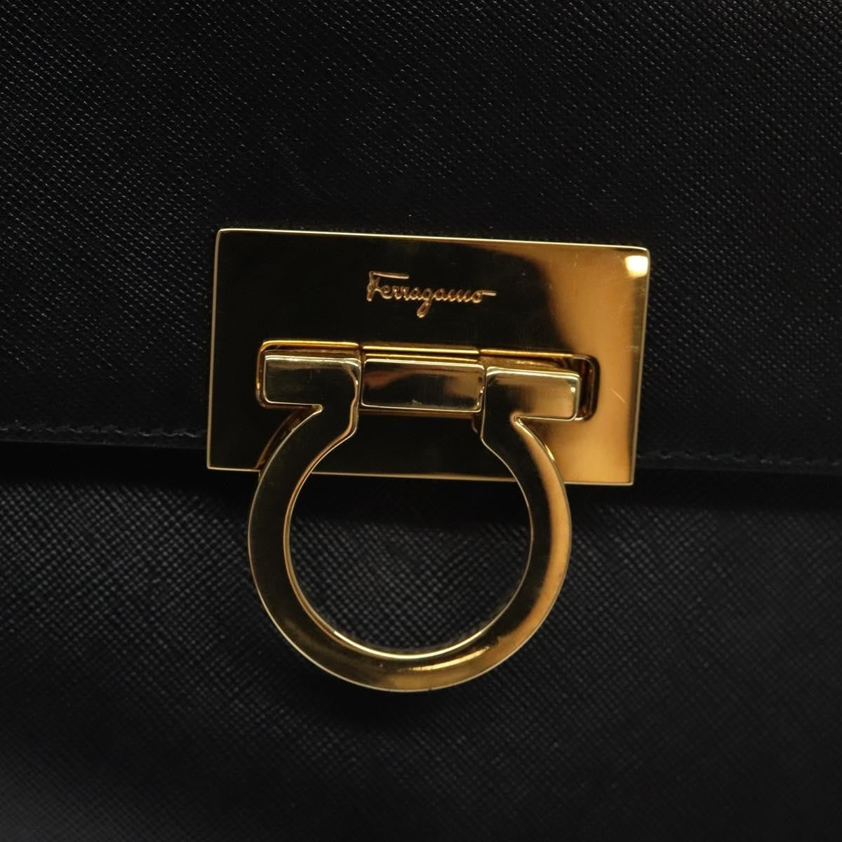 Salvatore Ferragamo Gancini Convertible Top Handle Bag Leather, BLACK, LEATHER, Handbag