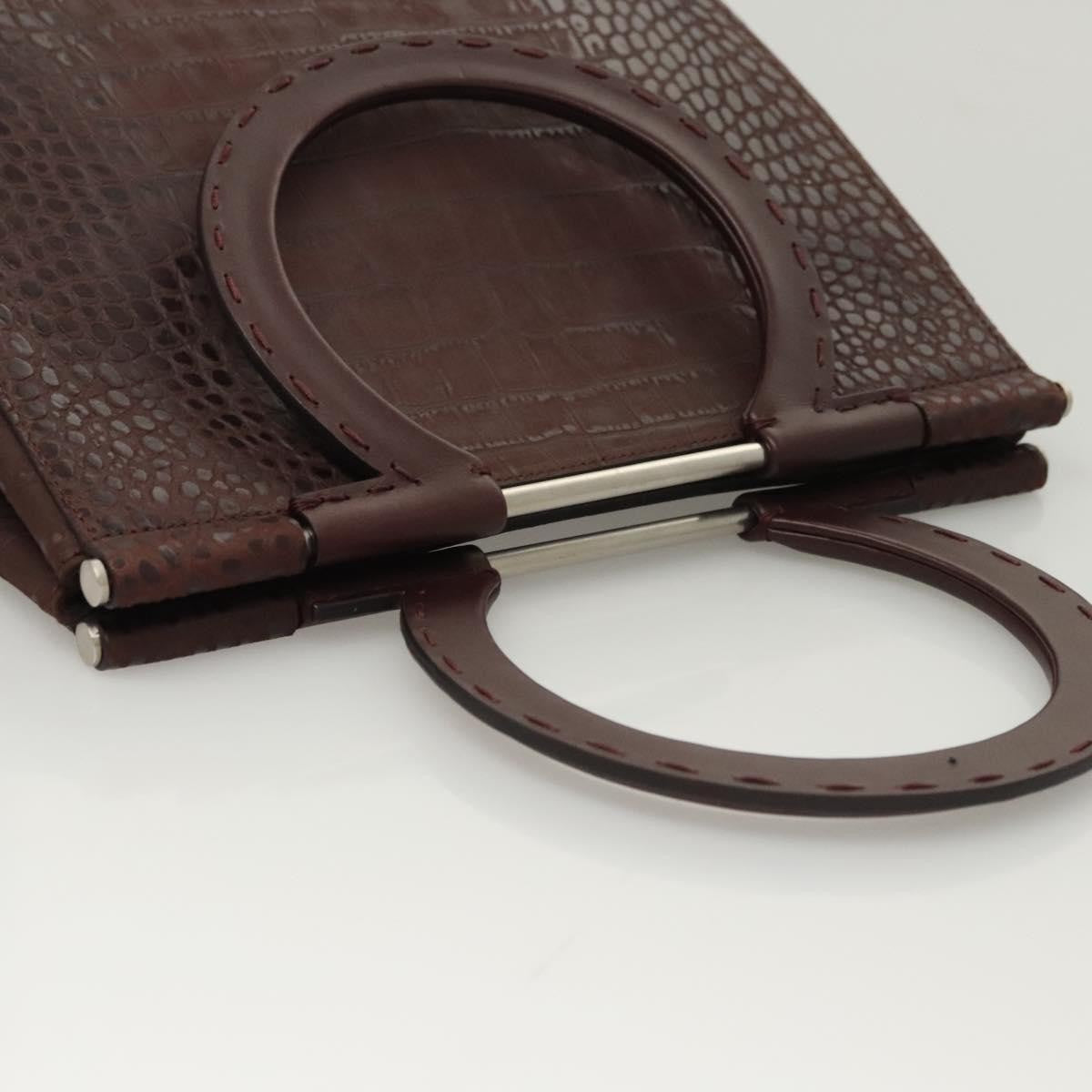 Salvatore Ferragamo Gancini handbag Leather, BROWN, LEATHER, Handbag