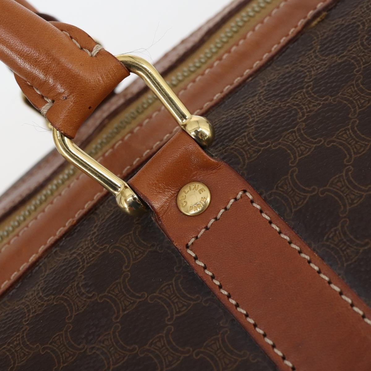 Celine Vintage Duffle Bag Macadam Coated Canvas, BROWN, CANVAS, Travel bag