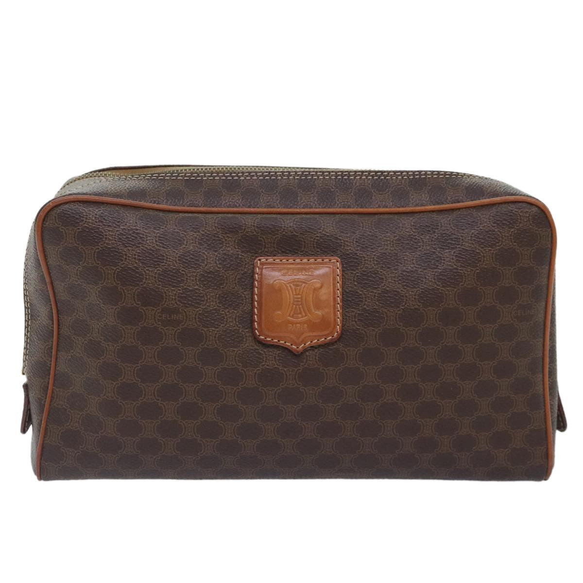 Celine Macadam Pochette Canvas and Leather, BROWN, CANVAS, Clutche & pouche