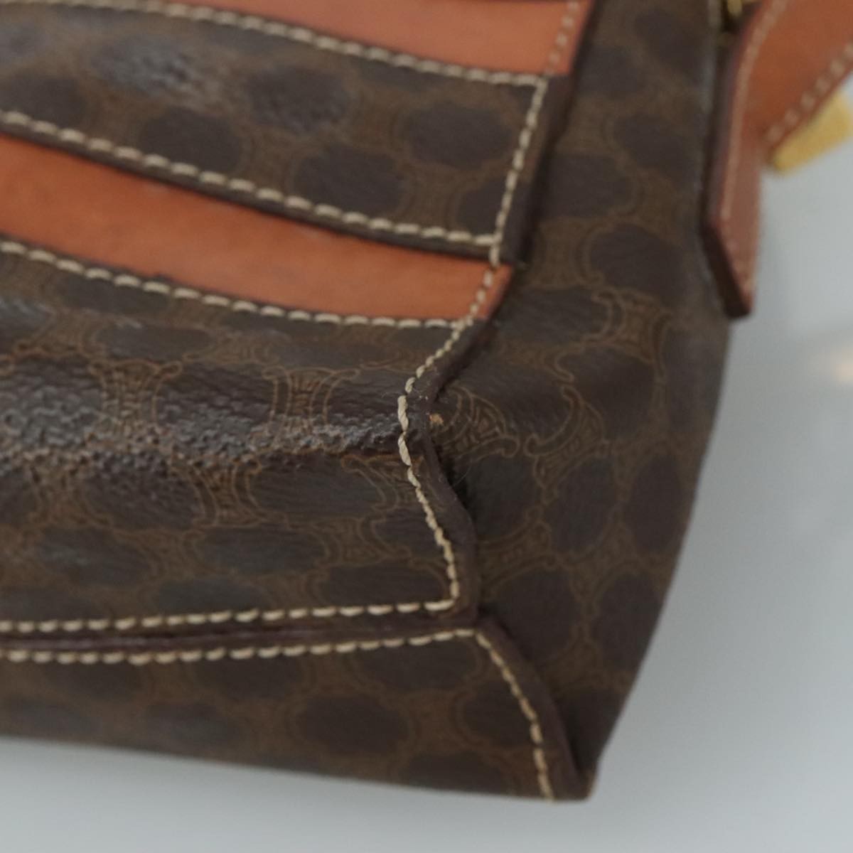 Celine Macadam Shoulder Bag Leather, BROWN, LEATHER, Shoulder bag