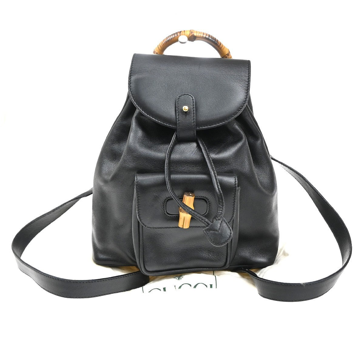 Gucci Vintage Bamboo Backpack Leather, BLACK, LEATHER, Backpack