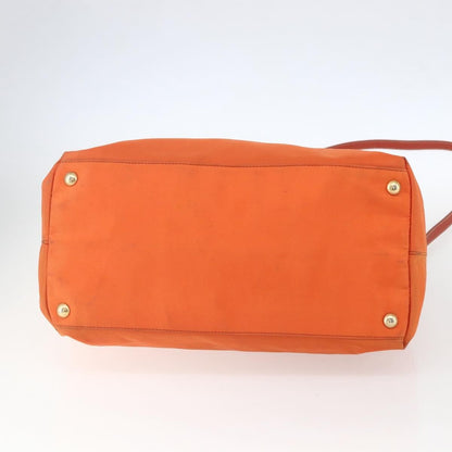 Prada Convertible Flap Tote Tessuto and Saffiano Leather, Orange, Nylon, Tote Bag