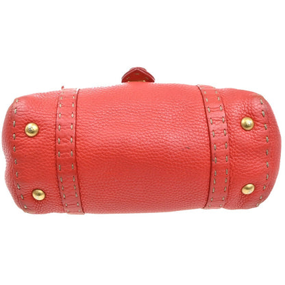 Fendi Selleria Linda Satchel Pebbled Leather, RED, LEATHER, Handbag