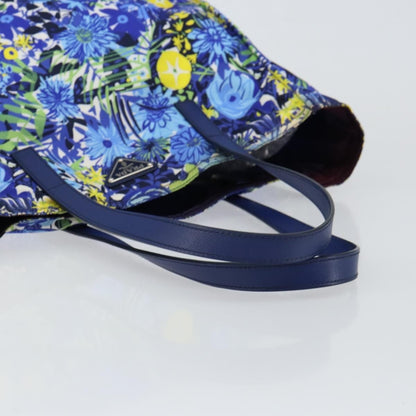 Prada Floreal Tote Printed Tessuto, BLUE, NYLON, Tote bag