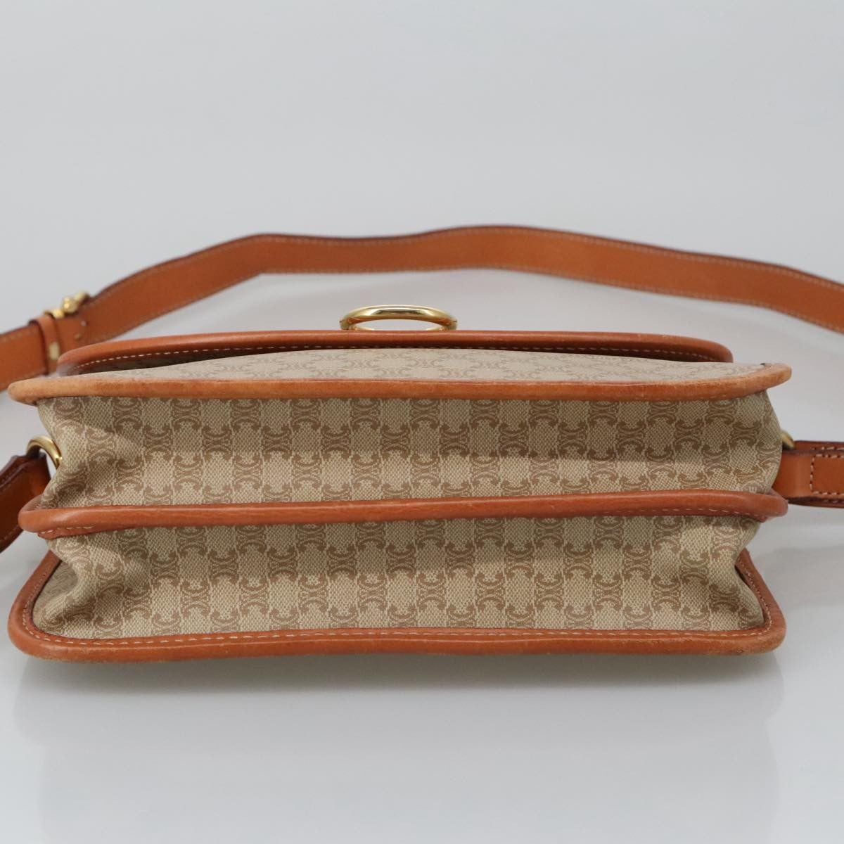 Celine Vintage Macadam Shoulder Bag Canvas and Leather, Beige, Canvas, Shoulder Bag
