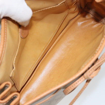 Celine Vintage Macadam Shoulder Bag Canvas and Leather, BEIGE, CANVAS, Shoulder bag