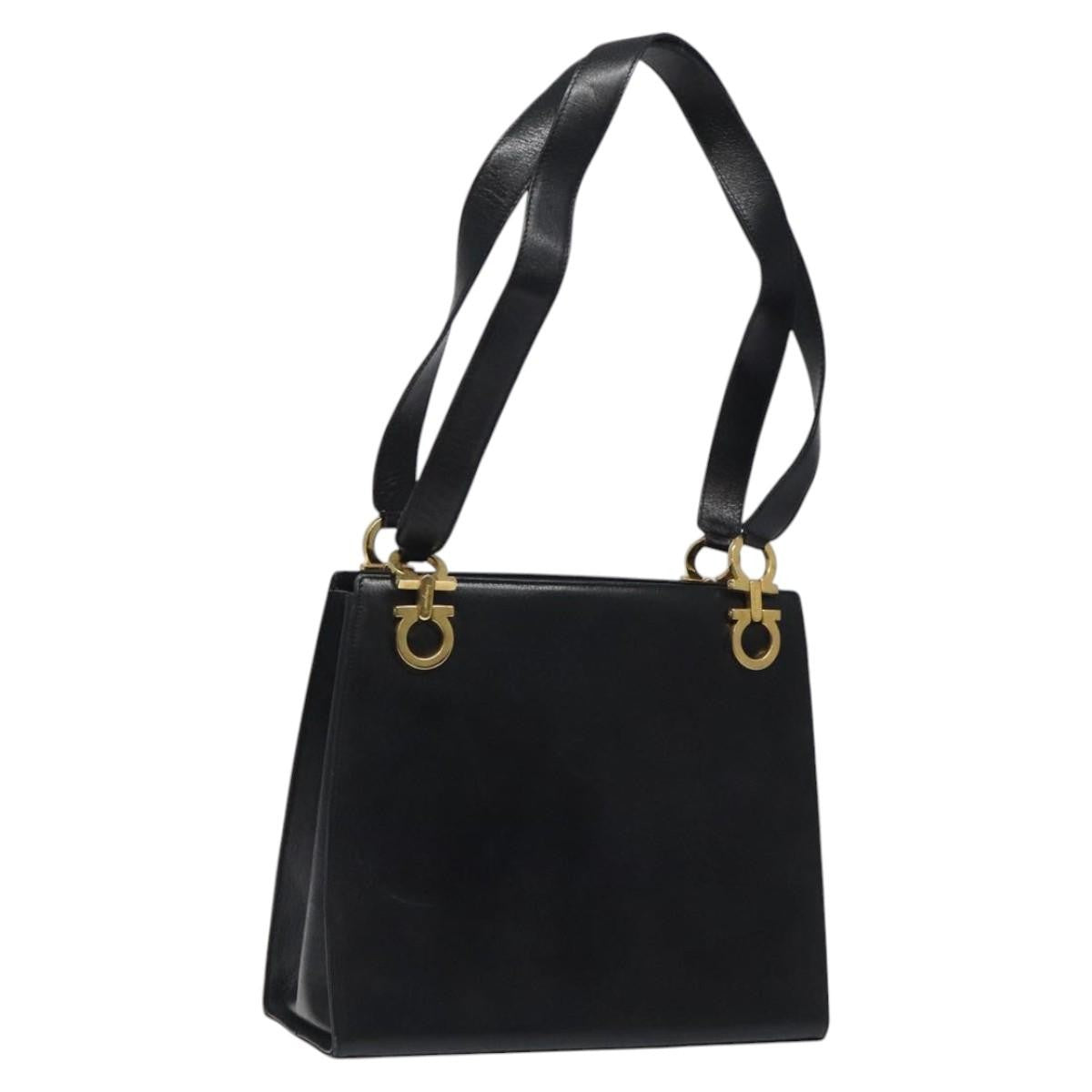 Salvatore Ferragamo Gancini Shoulder Bag Leather, BLACK, LEATHER, Shoulder bag
