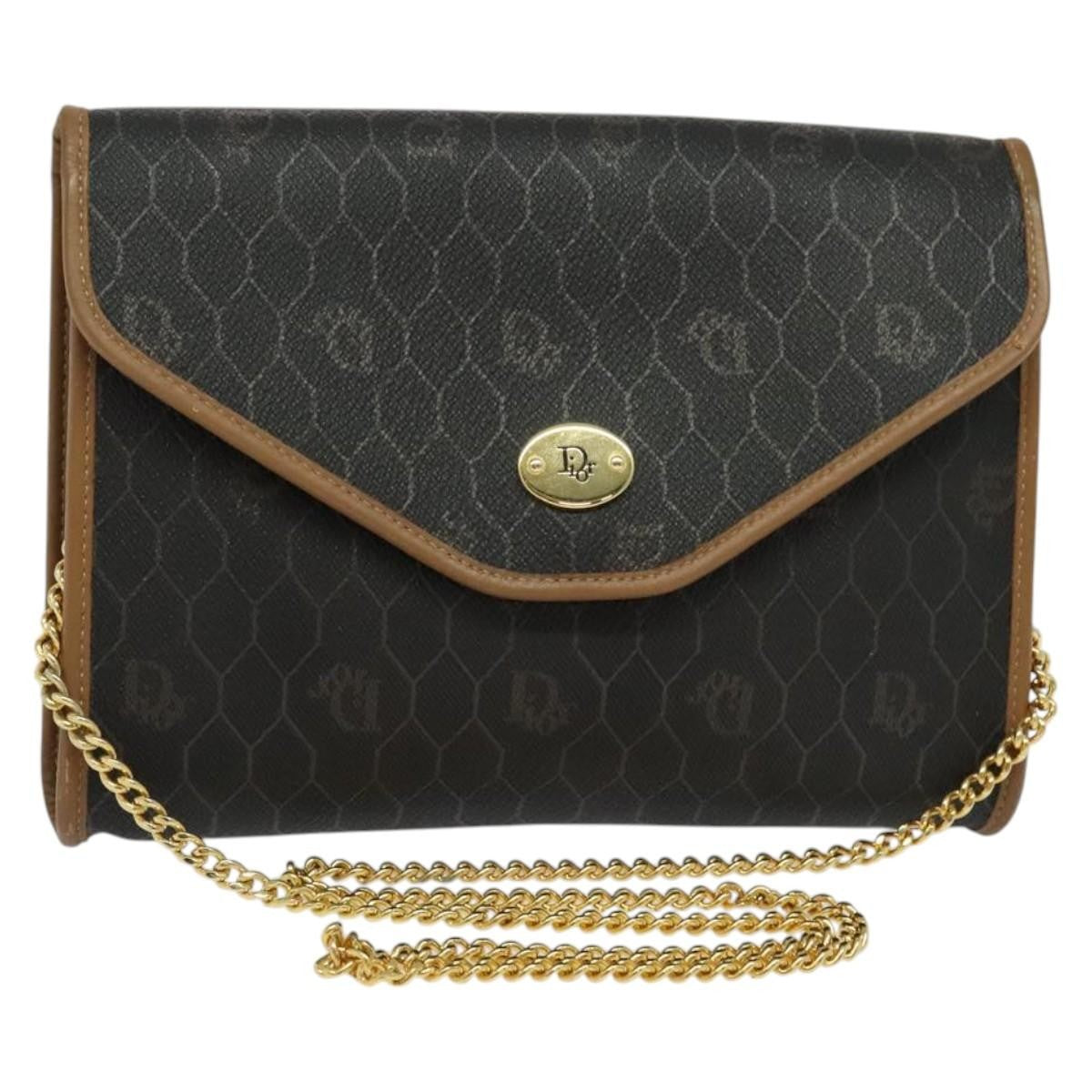 Christian Dior Vintage Honeycomb Flap Crossbody Bag Canvas and Leather, BLACK, CANVAS, Crossbody bag