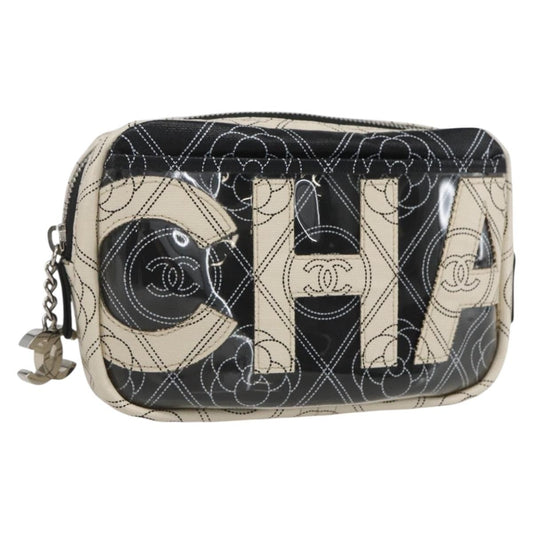 Chanel Logo Camera Case Clutch Printed Coated Canvas, Black, PVC, Clutch