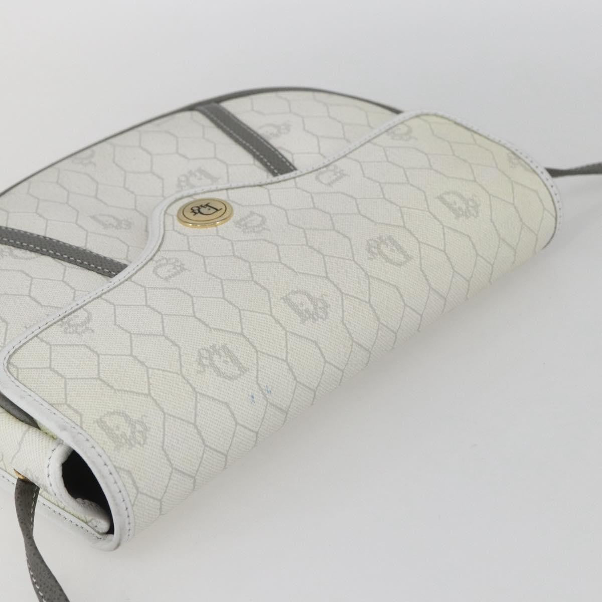 Christian Dior Vintage Honeycomb Flap Crossbody Bag Coated Canvas, WHITE, CANVAS, Shoulder bag