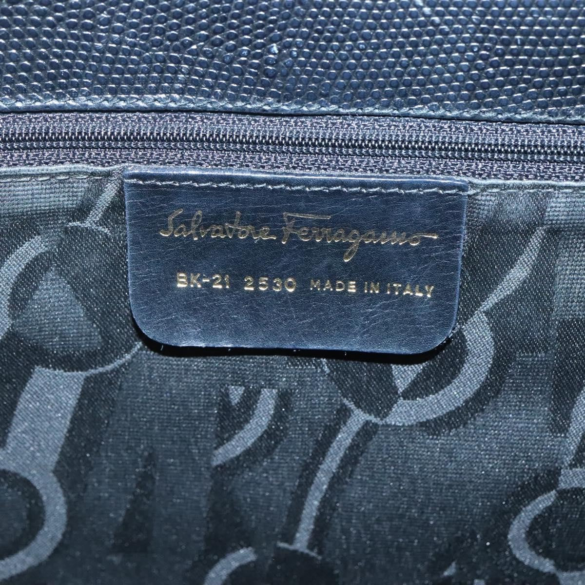 Salvatore Ferragamo Vintage Vara Bow Tote Lizard Embossed Leather, BLACK, LEATHER, Tote bag