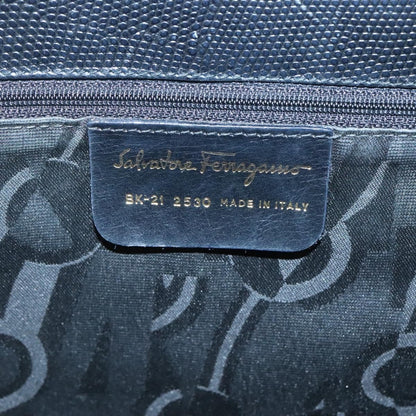 Salvatore Ferragamo Vintage Vara Bow Tote Lizard Embossed Leather, BLACK, LEATHER, Tote bag