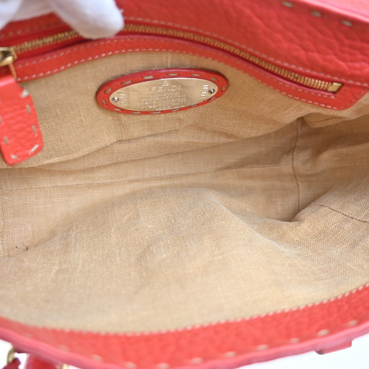 Fendi Selleria Linda Satchel Pebbled Leather, RED, LEATHER, Handbag