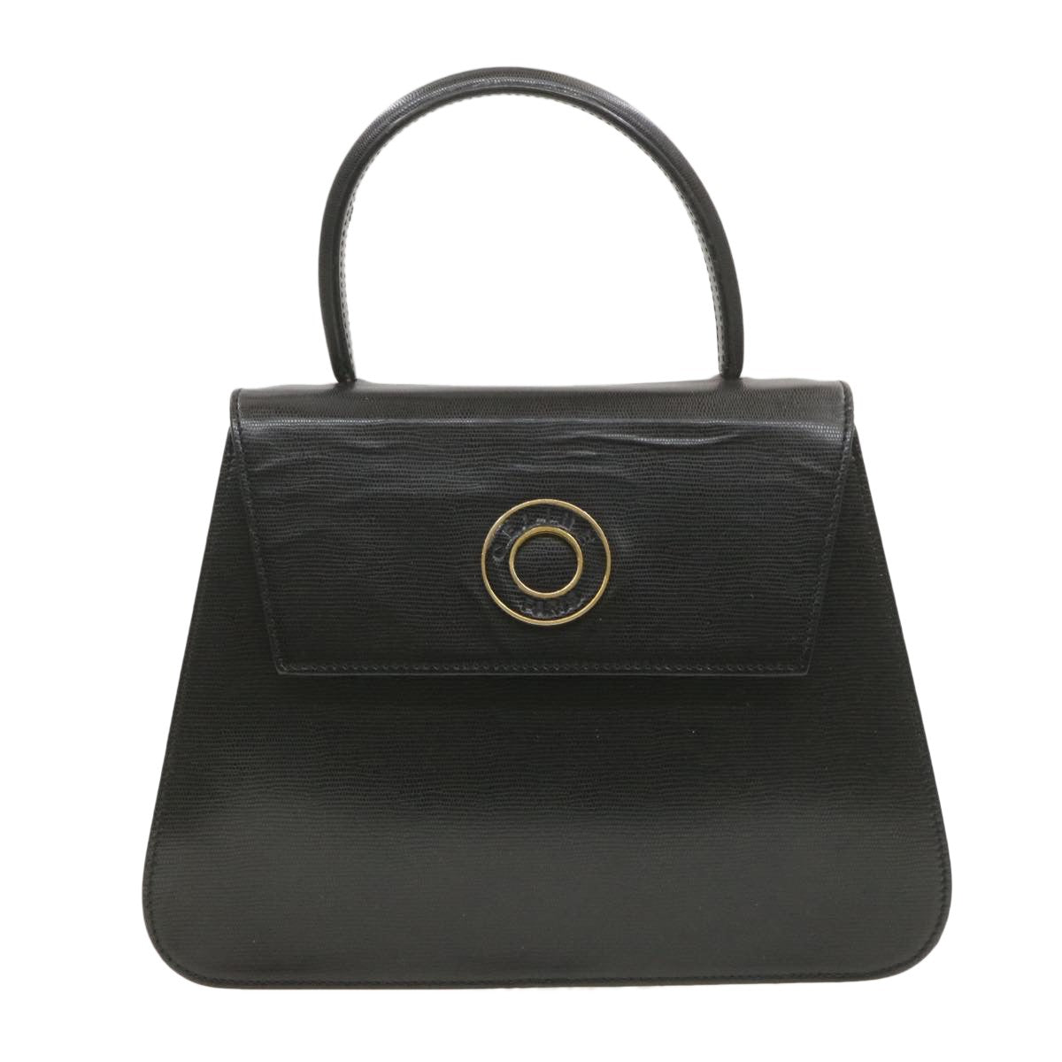 Celine Circle Logo Handbag Leather, BLACK, LEATHER, Handbag