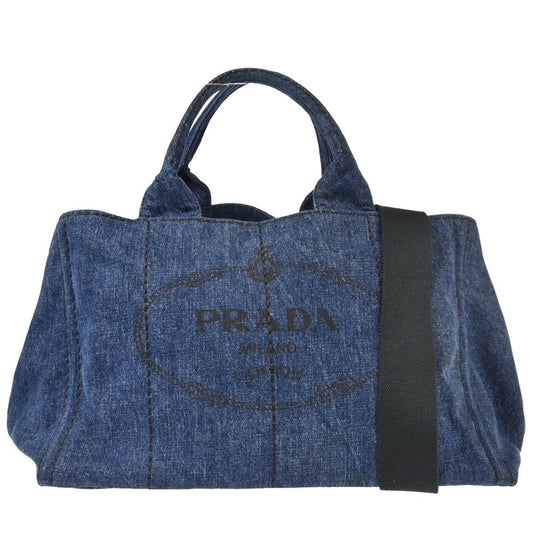 Prada Canapa Convertible Tote Denim, BLUE, DENIM_JEANS, Tote bag