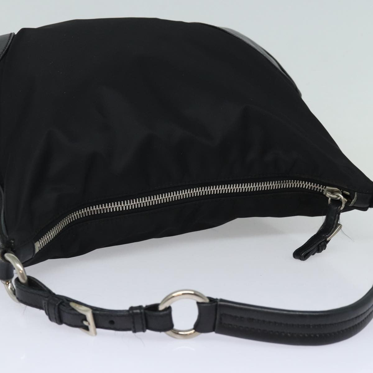 Prada Zip Hobo Tessuto with Leather, BLACK, NYLON, Shoulder bag