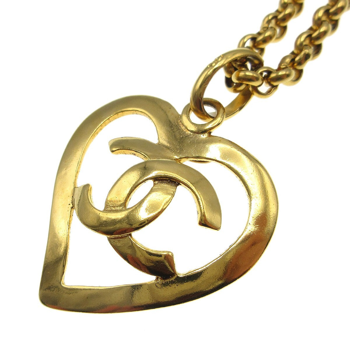 Chanel CC Heart Pendant Necklace Metal, GOLD, GOLD_PLATED, Necklace