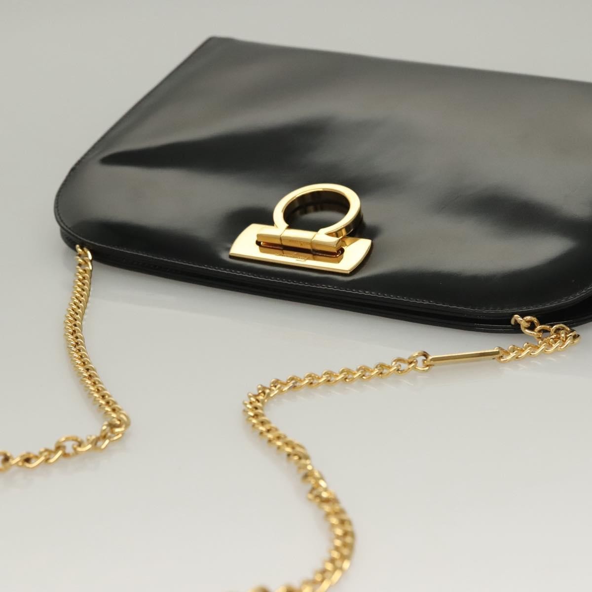 Salvatore Ferragamo Vintage Gancini Chain Shoulder Bag Patent Leather, BLACK, PATENT_LEATHER, Shoulder bag