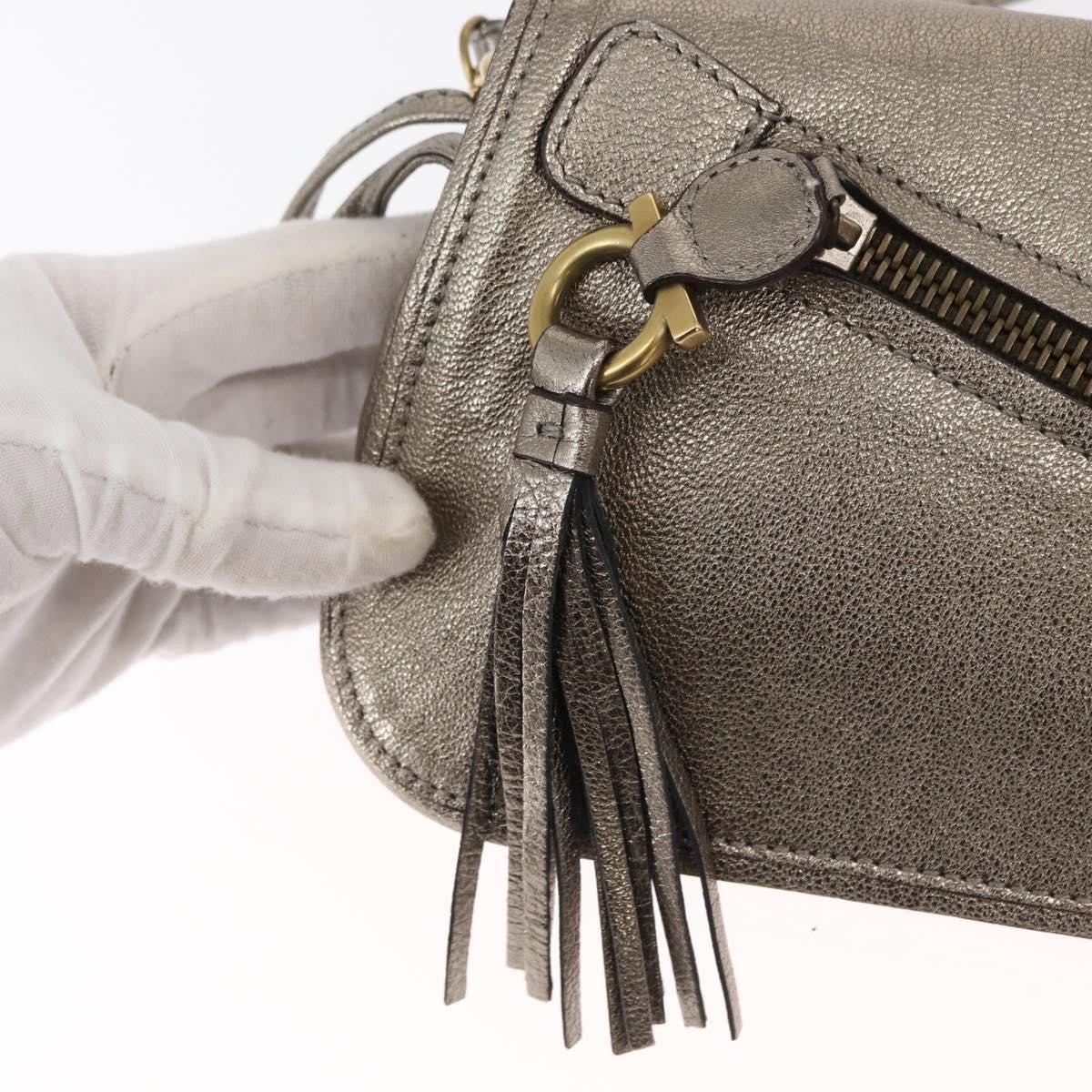 Salvatore Ferragamo Gancini Shoulder Bag Leather, SILVER, LEATHER, Shoulder bag