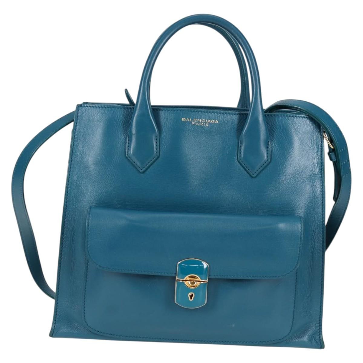 Balenciaga Padlock All Afternoon Tote Leather, BLUE, LEATHER, Handbag
