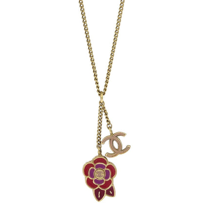 Chanel Camellia Pendant Necklace Metal with Enamel, GOLD, GOLD_PLATED, Necklace