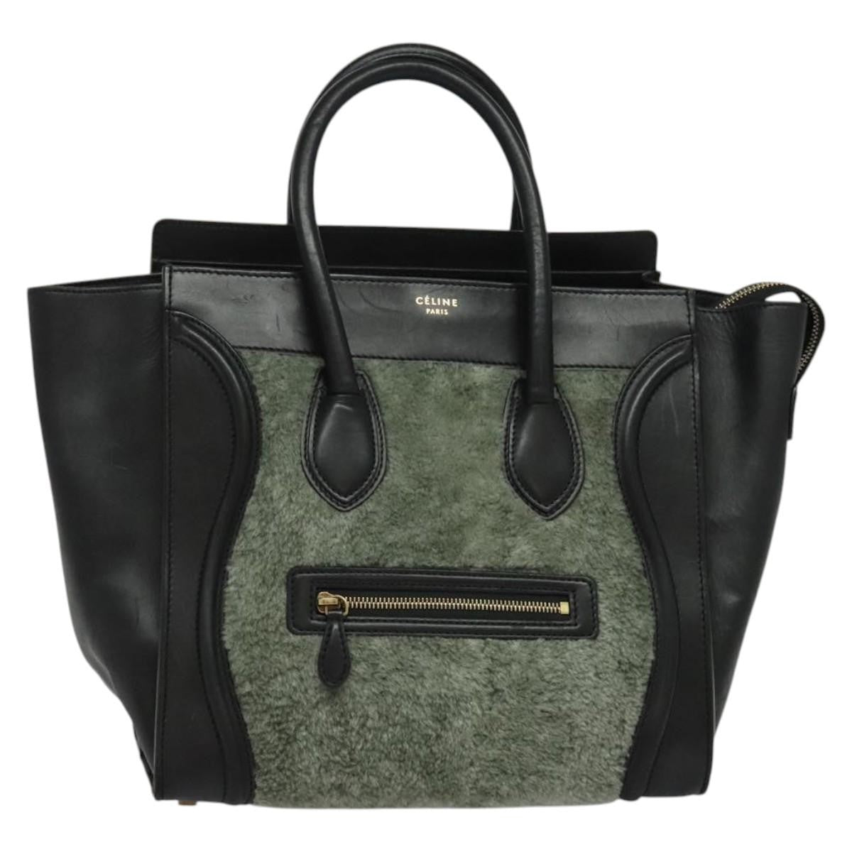 Celine Bicolor Luggage Bag Nubuck, GREEN, LEATHER, Handbag