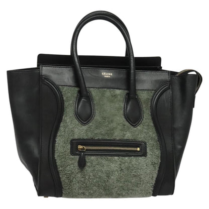 Celine Bicolor Luggage Bag Nubuck, GREEN, LEATHER, Handbag