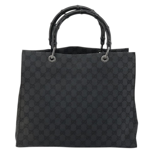 Gucci Vintage Bamboo Handle Tote GG Nylon, Black, Nylon, Tote Bag