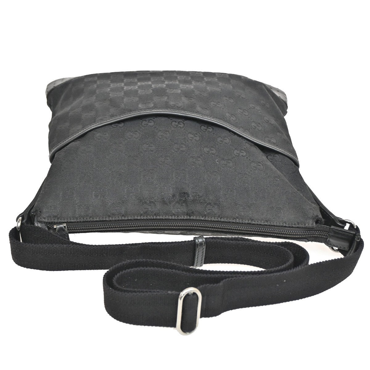 Gucci Zip Messenger GG Canvas with Perforated Leather, BLACK, CANVAS, Shoulder bag