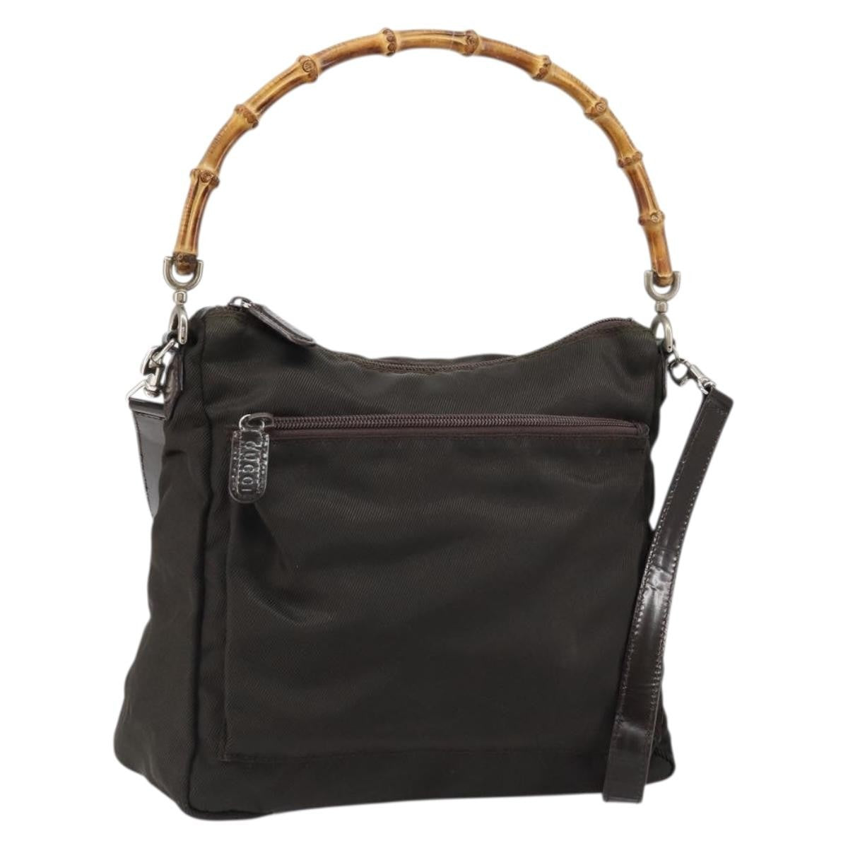 Gucci Vintage Bamboo Handle Bag Nylon, BROWN, NYLON, Handbag