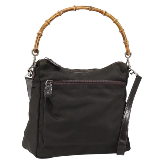 Gucci Vintage Bamboo Handle Bag Nylon, BROWN, NYLON, Handbag